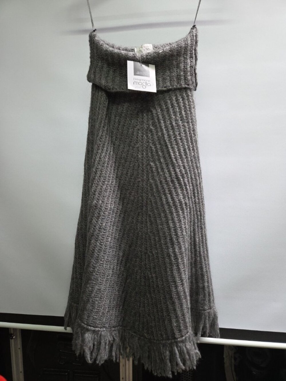 Dimensione Maglia Women's Mohair Wool Blend Grey Knit Poncho Dress NWT One Size